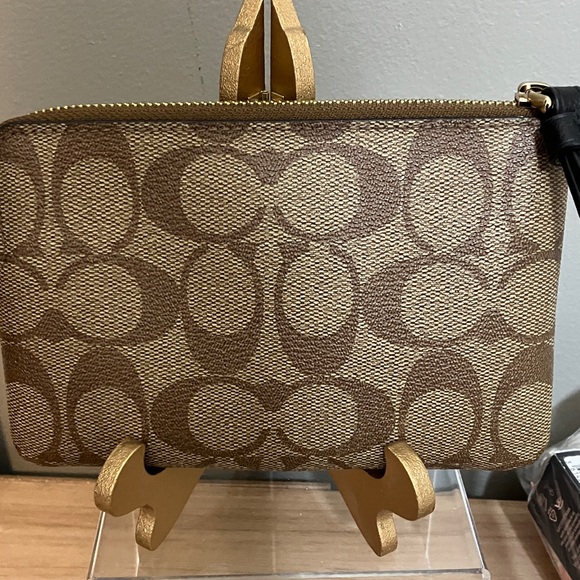 Coach Tan and Black Logo Wristlet - Picture 4 of 5